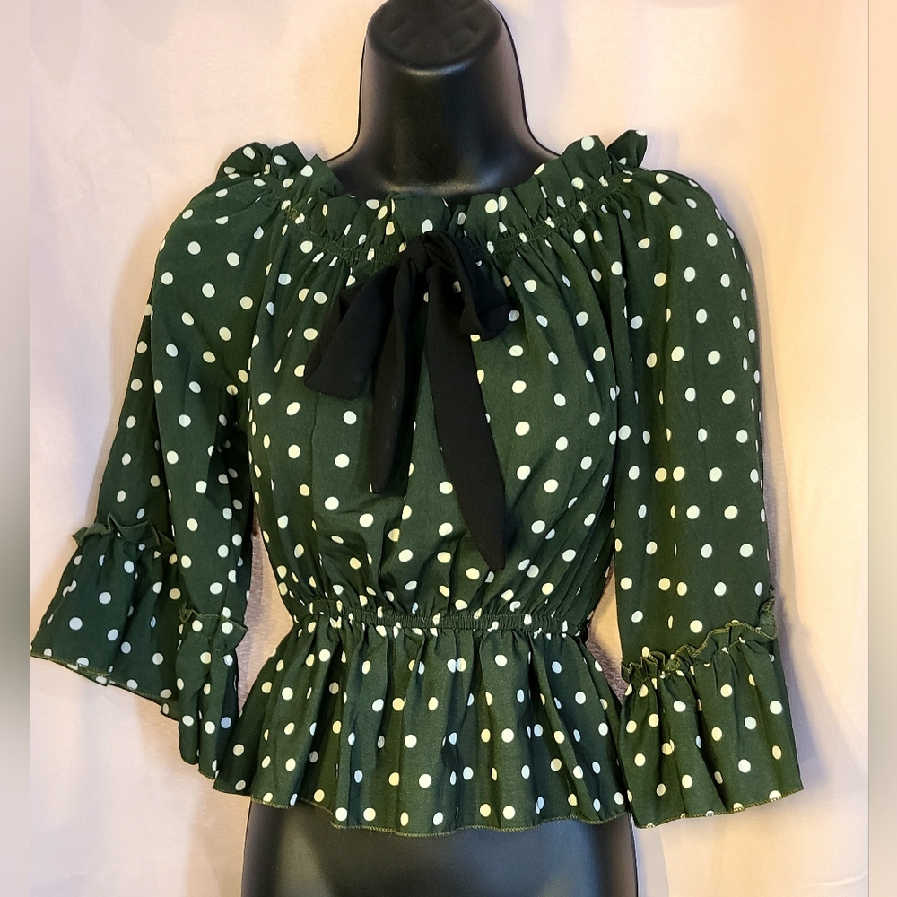 Green Polka Dot Women's 3/4 Sleeve Top